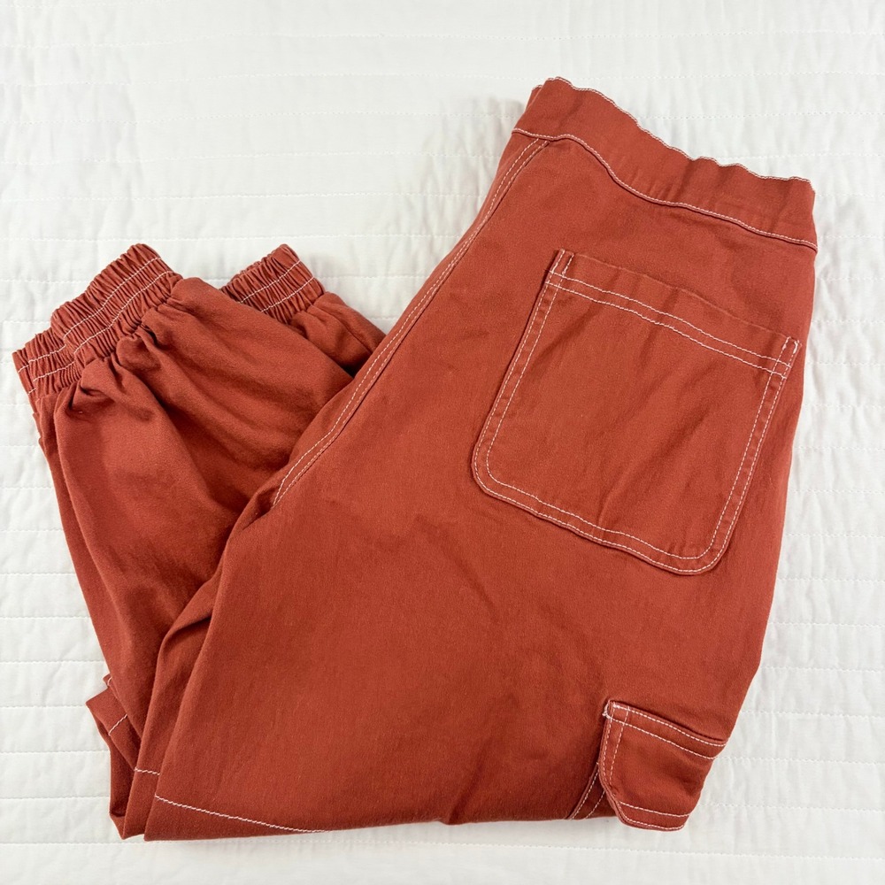 Rachel Paige Rust Contrast Stitch Stretch Cargo Jogger Pants Women Medium